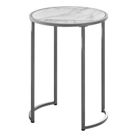 Monarch Specialties - 2205 Table D'Appoint - 24 po H/Faux Marbre Blanc/Metal Argent-Table d'appoint élégante pour les salons ou les chambres