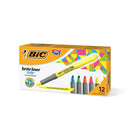 BIC - Surligneurs Brite Liner Grip, pointe biseautée, couleurs variées, paquet de 12-Couleurs variées