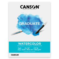 Canson - Bloc à aquarelle Graduate - 9 po L x 12 po H - couverture rabattable - 20 feuilles - (C31250P039)-Un bloc texture pour l'aquarelle, durable et à grain fin, pour la pratique artistique et l'etude des cours d'art
