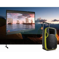 QFX – Haut-parleur mobile de projection cinéma PBX-6000 12 po avec projecteur vidéo intégré, micro sans fil, écran et support-Haut-parleur mobile de projection cinéma PBX-6000 12 po avec projecteur vidéo intégré (durée de la lampe de 50000 heures)