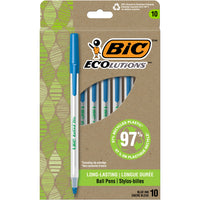 Stylos à bille avec prise RoundStic de BIC, 1,0 mm, bleu, paquet de 10-Fait à 97 % de plastique recyclé.