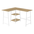 Monarch Specialties - 7597 Bureau 48 po L - Dessus Naturel De Coin/Metal Blanc-Bureau d'ordinateur de style industriel avec 2 étagères fixes et ouvertes supporté par une base de style chevalet en métal blanc
