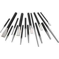 Dynamic Tools – Ensemble de 16 poinçons et burins-Comprend : 5 burins : 5/16 po, 1/2 po, 5/8 po, 3/4 po, 7/8 po, 3 pointeaux centraux : 1/8 po, 5/32 po, 1/4 po, 3 poinçons : 1/8 po 3/16 po, 1/4 po, 2 chasse-goupilles : 3/16 po, 1/4 po, 3 chasse-goupilles : 1/8 po, 3/16 po, 1/4 po