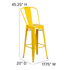 Flash Furniture Tabouret de bar de qualité commerciale, de 30 po avec dossier en métal jaune pour l'intérieur et l'extérieur-Conception légère