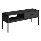 Monarch Specialties - 2874 Meuble Tv - 48 po L/Noir/Metal Noir-Meuble pour téléviseur de 48 pouces au fini noir avec un haut cadre en métal noir pouvant accueillir la plupart des téléviseurs lorsqu'il est centré sur le panneau supérieur