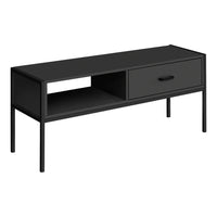 Monarch Specialties - 2874 Meuble Tv - 48 po L/Noir/Metal Noir-Meuble pour téléviseur de 48 pouces au fini noir avec un haut cadre en métal noir pouvant accueillir la plupart des téléviseurs lorsqu'il est centré sur le panneau supérieur
