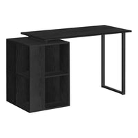 Monarch Specialties - 7601 Bureau - 55 po L/Chêne Noir Orientation Gauche Ou Droite-Un bureau d'ordinateur élégant et spacieux avec un solide support de jambe en métal noir en forme de U, parfait pour un ordinateur portable ou comme bureau à domicile.