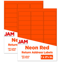 JAM Paper Étiquettes postales, 1 x 2 5/8 po, rouge néon, 240/paquet-Étiquettes postales