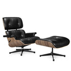Nicer Furniture - ensemble chaise longue et ottoman moderne classique - haut - noir/noyer-Recouvert de 100% cuir aniline italien pleine fleur importé d'Italie, le cuir de la plus haute qualité et le plus cher disponible, seulement 5% du cuir du monde entre dans cette catégorie.
