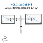 ShoppingAll - Support de bureau pour double écran LCD LED avec 2 options de montage - Blanc-Gardez vos câbles bien rangés et organisés grâce à nos clips de câbles intégrés, économisez votre espace de bureau et gardez votre poste de travail propre.