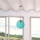 Elegant Designs Buoy Netted Nickel brossé Coastal Ocean Sea Glass Pendant with Natural Rope, Aqua-12  po x 12  po x 12   po