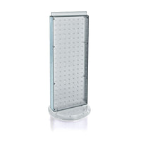 Azar Displays – Présentoir de comptoir à panneaux perforés sur 2 côtés rotatif, 20 x 8 po, transparent (700508-CLR)-Le présentoir à deux côtés repose une base rotative en plastique transparent, qui offre un accès facilité aux clients