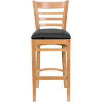 Flash Furniture – Tabouret de bar/restaurant HERCULES en bois naturel, dossier à traverses horizontales, assise en vinyle noir-Tabouret de bar en bois
