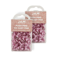 JAM Paper – Punaises, rose bébé, 2 paquets de 100, total de 200 (222419048a)-Plastique rose bébé avec pointe métallique