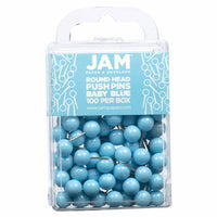 JAM PAPER - Punaises Colorees, Punaises Carte à Tête Ronde, Bleu Bebe, Paquet de 100-Punaises en plastique