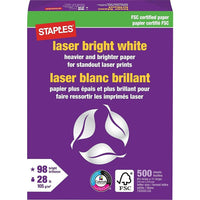 Papier blanc brillant laser certifié FSC de Staples, 28 lb, 8,5 po x 11 po, blanc, 500 feuilles-8 1/2 po x 11 po