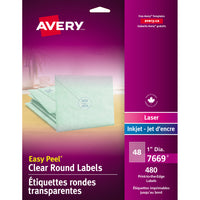 Avery - Étiquettes rondes avec Easy Peel - 1po de diamètre - Transparente - 480 Étiquettes-Étiquettes d'adresse transparente