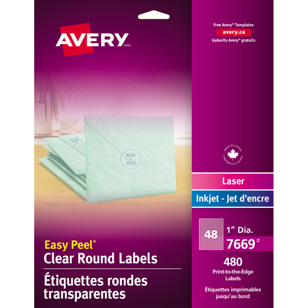 Avery - Étiquettes rondes avec Easy Peel - 1po de diamètre - Transparente -  480 Étiquettes