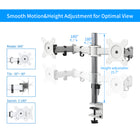 ShoppingAll - Support de bureau pour double écran LCD LED avec 2 options de montage - Blanc-La tête VESA peut s'incliner de +90° à -35°, pivoter de 180° et effectuer une rotation de 360°. Rotation facile entre les positions de visualisation portrait et paysage.