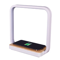 Station de charge et veilleuse sans fil OttLite - Blanc et Grain de Bois-Station de charge éclairée avec chargeur Qi et port de cartographie USB