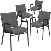 Flash Furniture – Chaise empilable robuste à revêtement vert et rembourrage de 3 po Hercules, avec accoudoirs, 4/pqt-Ensemble de 4 chaises empilables polyvalentes