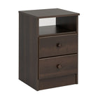 Prepac - Table de chevet Astrid EDNH-0402-1 à 2 tiroirs, espresso-Poignées en bois massif au fini espresso
