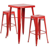 Flash Furniture – Ensemble avec table bistro et 2 tabourets sans dossier, int/ext, métal, rouge (CH31330B230SQRD)-Rouge/métal, plastique, caoutchouc