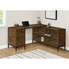 Monarch Specialties - 7490 Bureau 60 po L - En Forme De L/Coin Brun Rustique-Ce bureau en forme de L avec rangement est fini sur tous les côtés pour être placé n'importe où dans un bureau à domicile, et dispose de 2 tiroirs de rangement en combinaison avec un tiroir classeur.