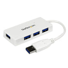 StarTech  Mini concentrateur SuperSpeed USB 3.0, portatif à 4 ports, blanc-Connectez jusqu’à quatre appareils USB 3.0/2.0/1.x simultanément à leur vitesse maximale
