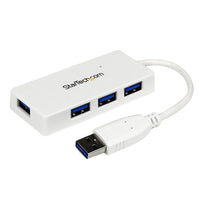 StarTech  Mini concentrateur SuperSpeed USB 3.0, portatif à 4 ports, blanc-Connectez jusqu’à quatre appareils USB 3.0/2.0/1.x simultanément à leur vitesse maximale