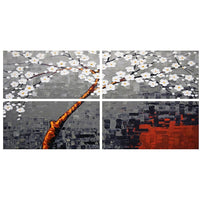 Design Art – Abstract Grey and White Flowers, impression sur toile, 5 panneaux (PT2001-64X32-4P)-Impression