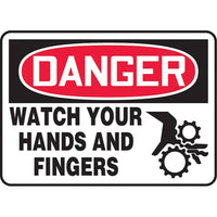 Accuform Signs - Enseigne « Watch Your Hands », 7po x 10po, Vinyle, Anglais Avec Pictogramme-Type d'affichage Adhésif