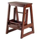Winsome - Tabouret-escabeau double, noyer ancien-La marche inférieure se range lorsque vous ne l’utilisez pas