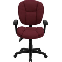 Flash Furniture – Fauteuil de travail GO-930F-BY-ARMS-GG en tissu à dossier moyen, accoudoirs ajustables, bourgogne-Chaise de travail contemporaine