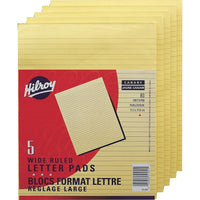 Hilroy - Tablettes de calcul , 8-3/8 po x 10-7/8, ligné large, canari, 80 feuilles, paquet de 5-Les feuilles se détachent facilement