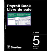 Blueline livres de paie A1005B, pour 5 employés, bilingue-Registre de feuilles de paie qui montre le revenu et les déductions des employés pendant un an