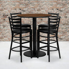 Flash Furniture – Table ronde 36 po, stratifié noyer, base ronde et 4 tabourets en métal, dossier échelle, siège noir en vinyle-Ensemble comprenant 4 tabourets de bar, une surface de table ronde et une base ronde
