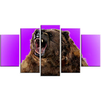 Designart – Imprimé sur toile, violet, grizzly féroce, 5 panneaux (PT2348-373)-Impression