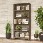 Bush Furniture - Bibliothèque haute à 5 tablettes Cabot - Gris cendré-Deux tablettes fixes offrent davantage de stabilité