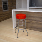 Flash Furniture – Tabouret de bar, tubulure chromée à double anneau, siège rouge (XUD100RED)-Siège rembourré en vinyle rouge