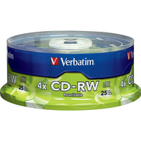 Verbatim - CD-RW 2 x à 4 x 700 Mo/80 min, paq. cyl./25-Matériel spécial favorisant l'enregistrement optique - grande stabilité thermique dans la couche d'enregistrement  