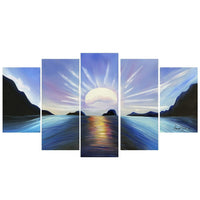 Designart – Imprimé sur toile avec contour, Coucher de soleil brillant, 5 pièces, (PT119-BLUE)-Imprimé