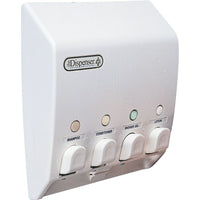 Distributeur à savon classique avec 4 réservoirs, blanc-Dites adieu aux bouteilles de gel douche et de shampooing en désordre grâce à ce distributeur pratique