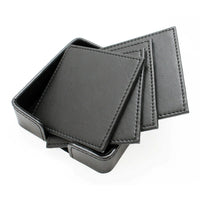 Ashlin® Ensemble de 4 sous-verres carrés Thames avec boîte ouverte assortie, noir-Ensemble de 4 sous-verres carrés. Les sous-verres mesurent 3,75 pouces carrés. La boîte OUVERTE contient les 4 sous-verres.