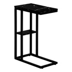 Monarch Specialties - 3674 Table D'Appoint - 25 po H/Marbre Noir/Metal Noir-Table d'appoint en forme de C avec une base qui peut glisser sous les canapes pour plus de commodite