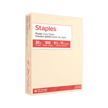 Staples – Papier à copies recyclé à 30 %, couleurs pastel, lettre, 8 1/2 po  x 11 po, crème, rame/500