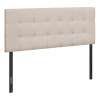 Monarch Specialties - 6004F Lit Double Tete De Lit - Tissus Beige-Tête de lit bouton touffeté et rembourré en tissu d'aspect lin beige