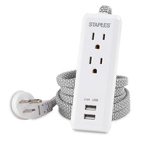 Staples - Câble de rallonge tressé de 6 pi 53053, 2 prises et 2 ports USB, gris-Câble de rallonge à deux prises c.a.