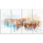 Designart – Impression sur toile, paysage urbain avec lever de soleil sur rivière, 4 panneaux (PT3303-271)-Impression