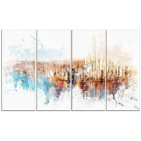 Designart – Impression sur toile, paysage urbain avec lever de soleil sur rivière, 4 panneaux (PT3303-271)-Impression